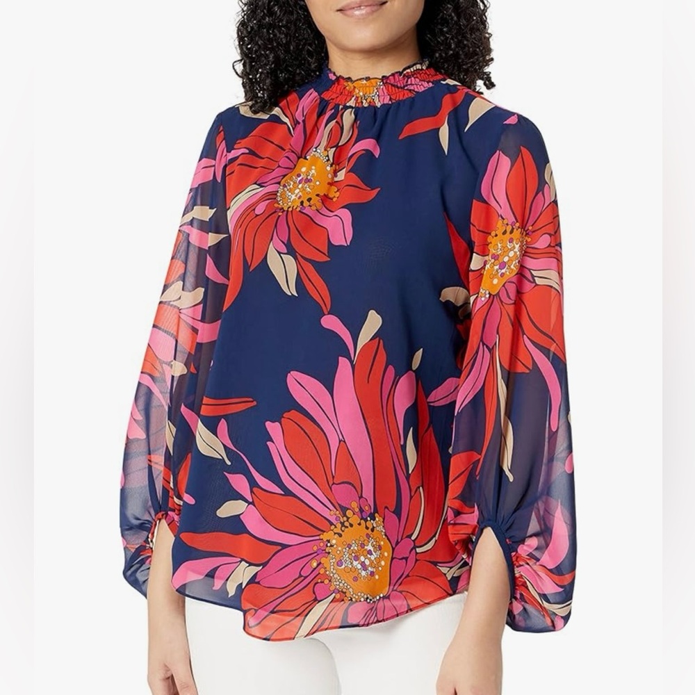 Trina Turk Women's Floral Mock Neck Blouse